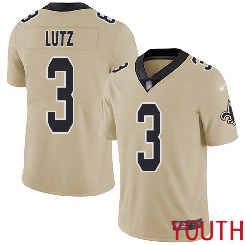 New Orleans Saints Limited Gold Youth Wil Lutz Jersey NFL Football 3 Inverted Legend Jersey